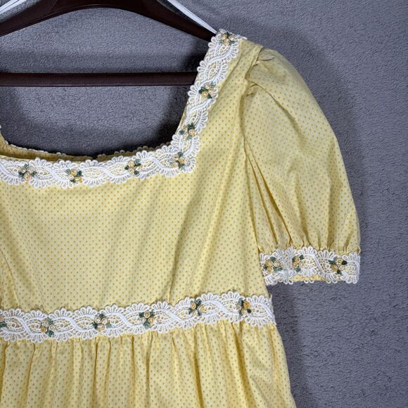 Vintage Butter Yellow Tiered Prairie Maxi Dress Cottage Core Ditsy Bridgerton‎ - Picture 7 of 16